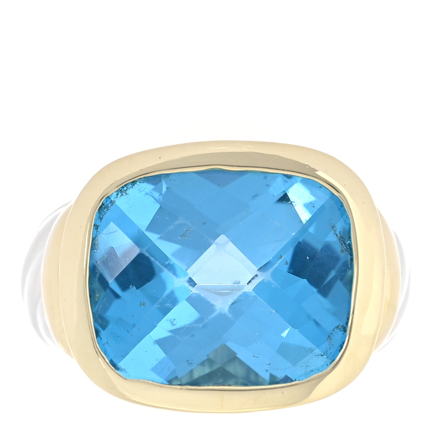 Sterling Silver 14K Yellow Gold Blue Topaz 14mm Noblesse Ring 49 4.75