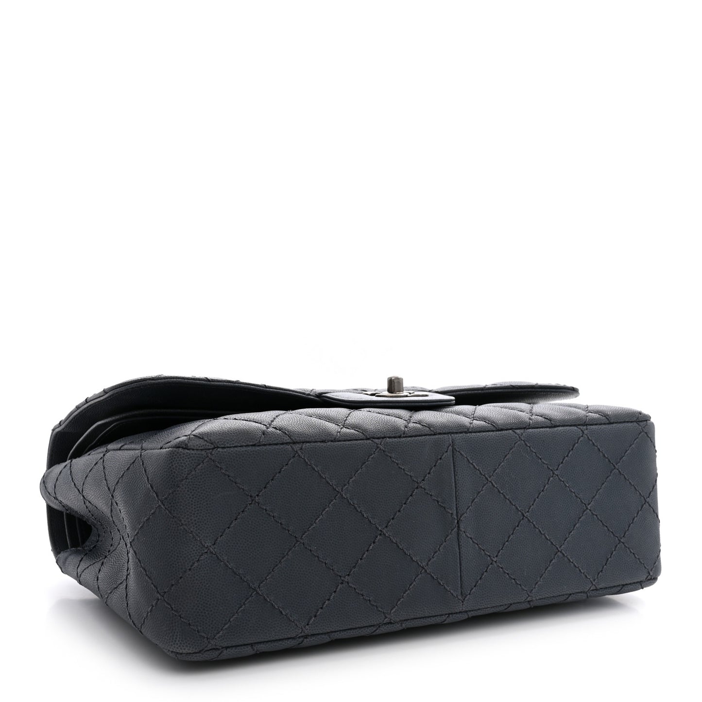 Washed Caviar Quilted Jumbo Double Flap Dark Grey