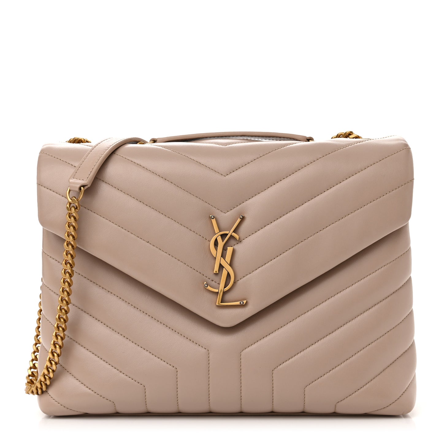 Calfskin Y Quilted Monogram Medium Loulou Chain Satchel Light Natural