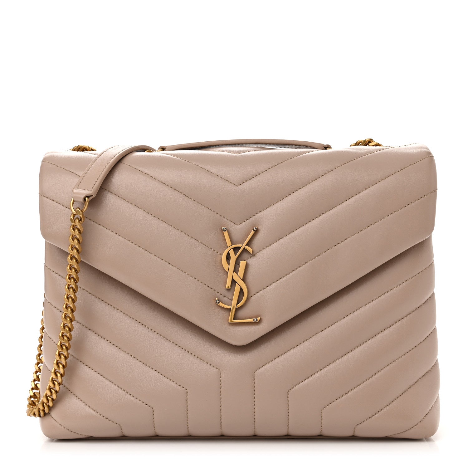 Saint Laurent Calfskin Y Quilted Monogram Medium Loulou Chain Satchel Light Natural 1 of 14