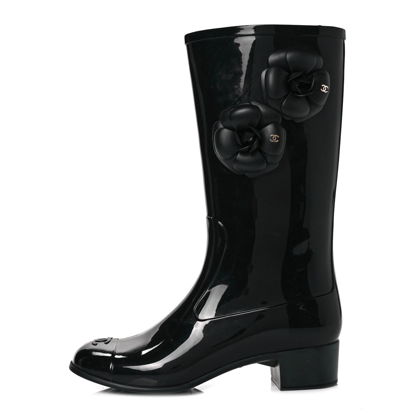 Rubber Camellia Rain Boots 39 Black