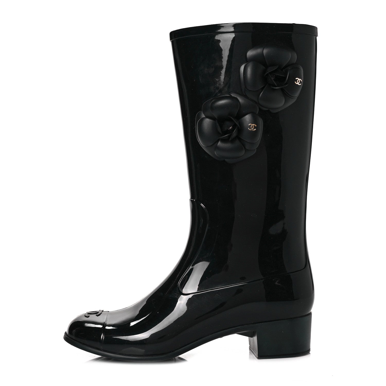 Chanel Rubber Camellia Rain Boots 39 Black 1 of 7
