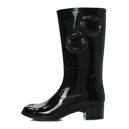 Chanel Rubber Camellia Rain Boots 39 Black 1 of 7