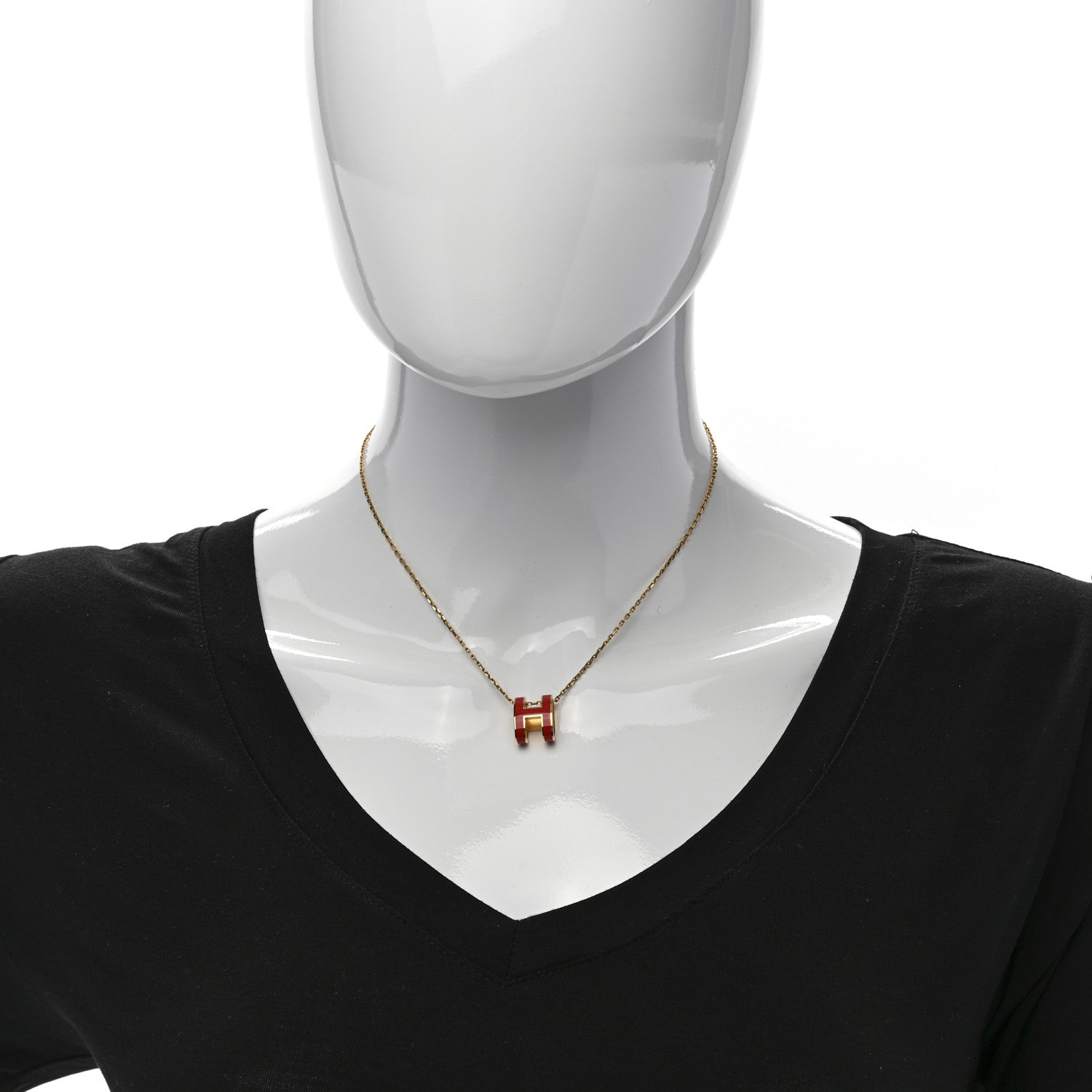 Hermes Lacquered Gold Pop H Pendant Necklace Rouge Vif 2 of 6