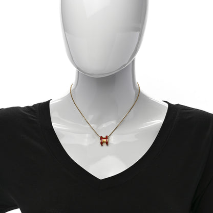 Hermes Lacquered Gold Pop H Pendant Necklace Rouge Vif 2 of 6