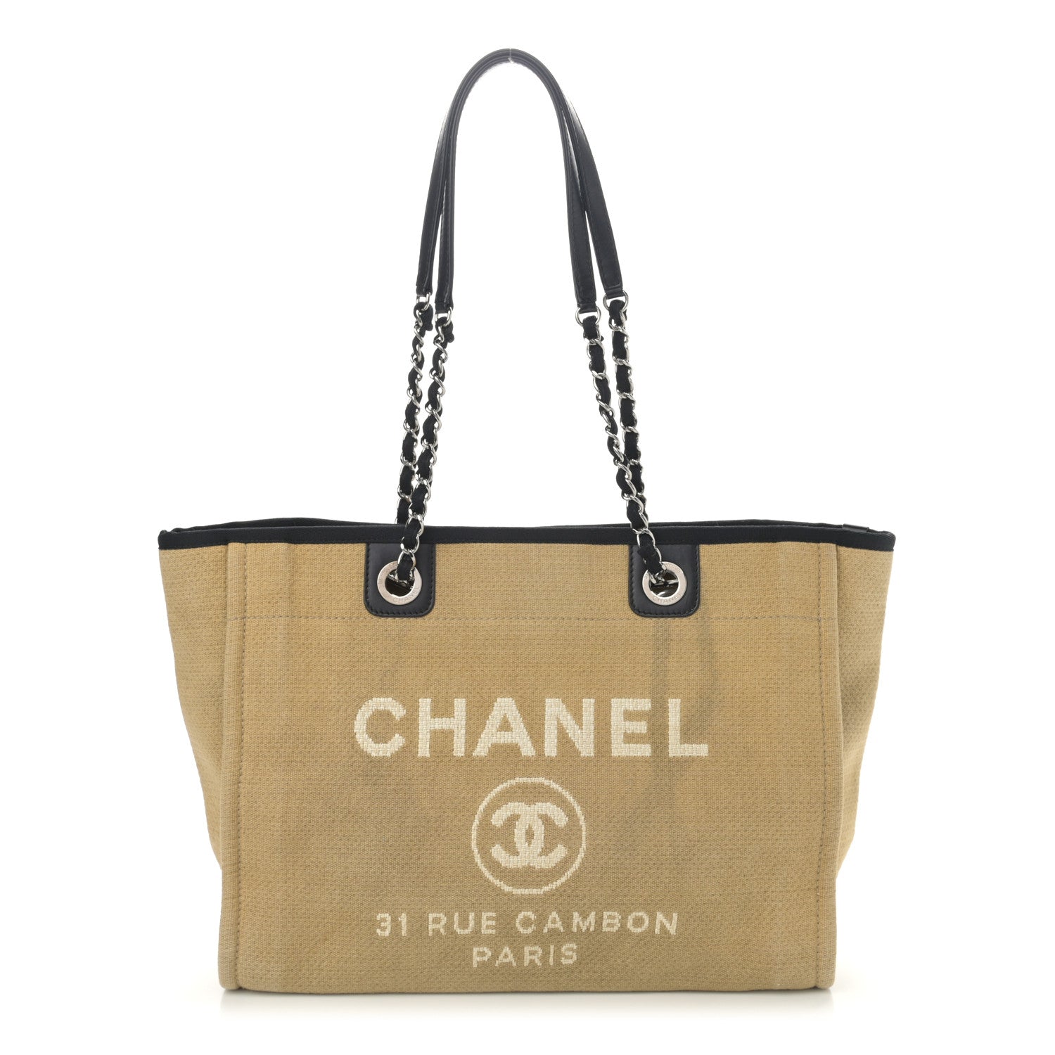 Chanel Canvas Small Deauville Tote Beige Black 1 of 13