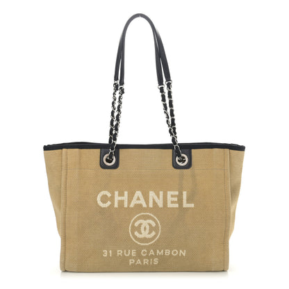 Chanel Canvas Small Deauville Tote Beige Black 1 of 13