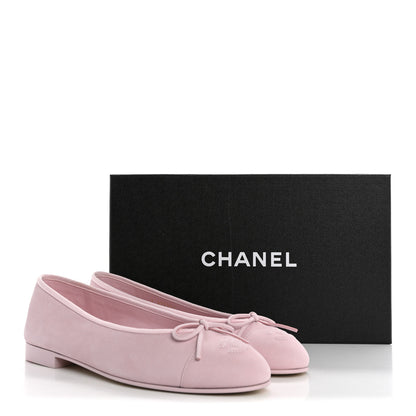 Chanel Suede Calfskin Cap Toe CC Ballerina Flats 39 Light Pink 10 of 10