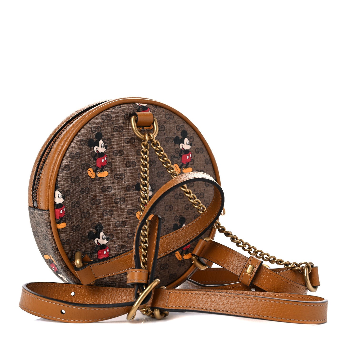 X DISNEY Mini Vintage GG Supreme Monogram Mickey Mouse Round Backpack Beige Vintage Sun Oil