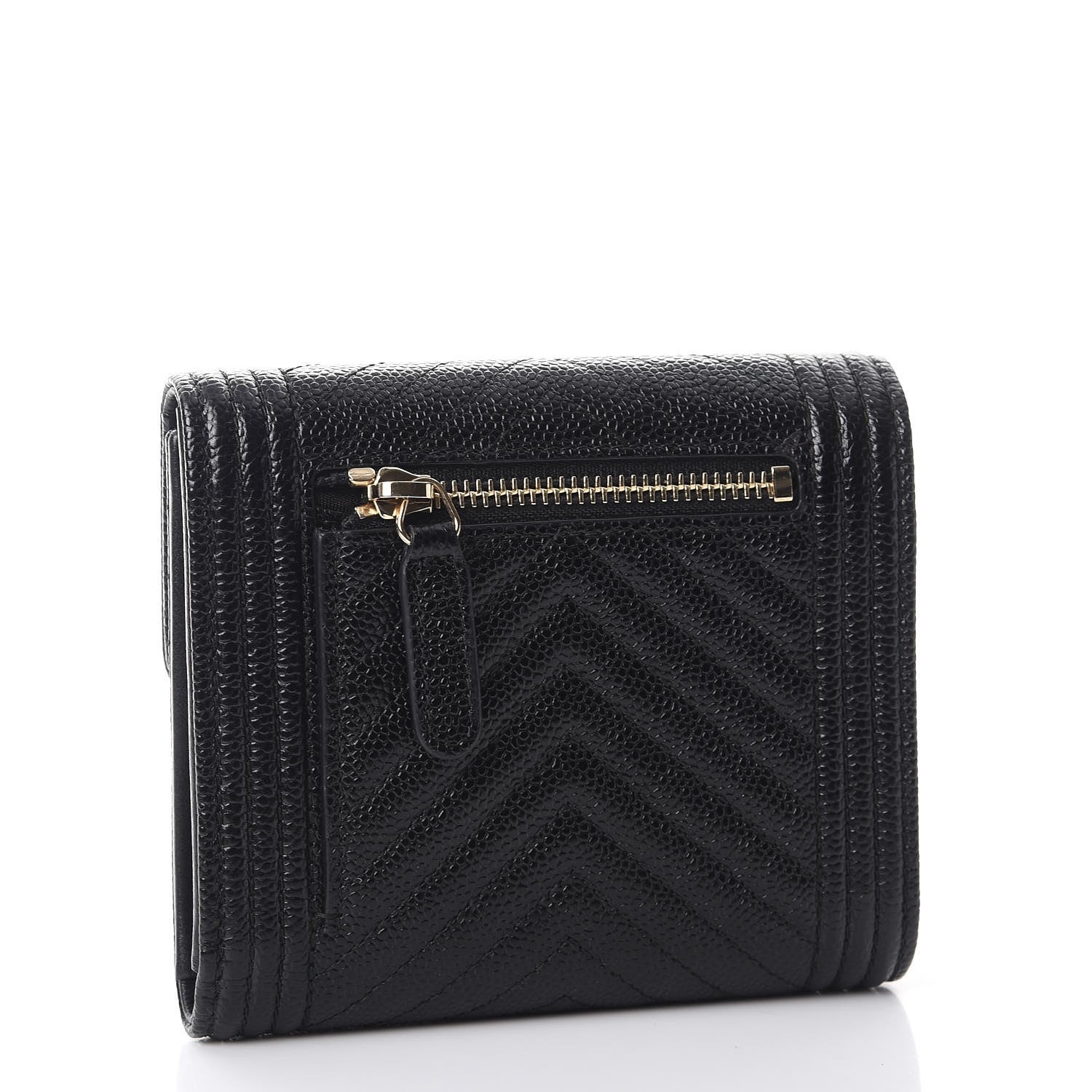 Chanel Caviar Chevron Quilted Boy Compact Wallet Black 3 of 9