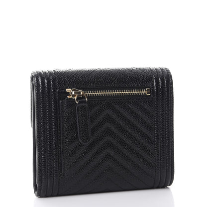 Chanel Caviar Chevron Quilted Boy Compact Wallet Black 3 of 9