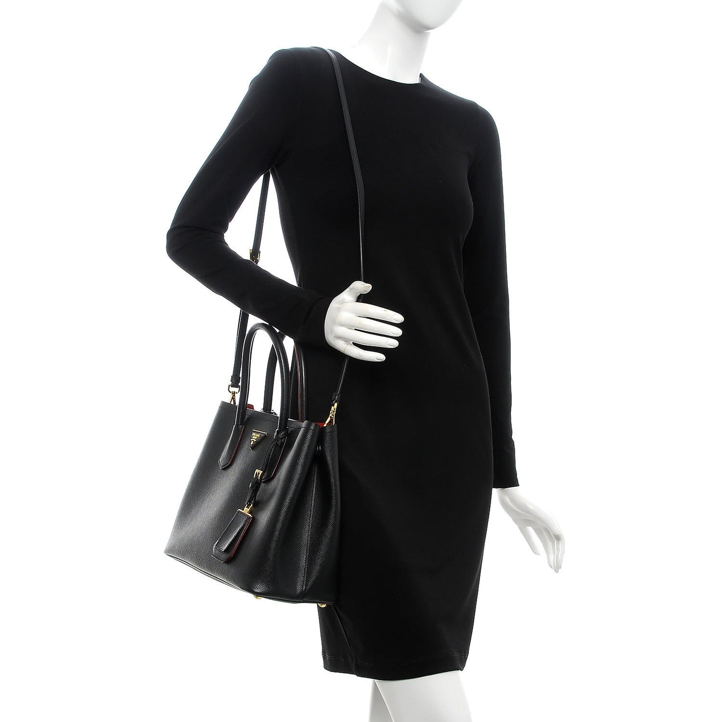 Saffiano Cuir Medium Double Bag Black Fuoco