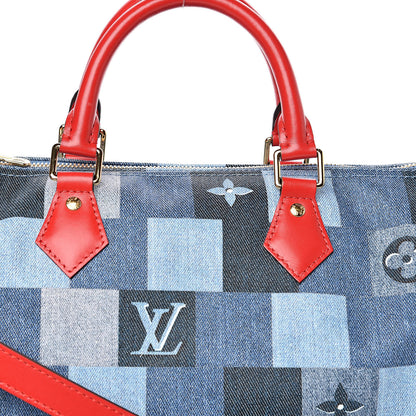 Louis Vuitton Denim Damier Monogram Patchwork Speedy Bandouliere 30 Blue Rouge 11 of 12