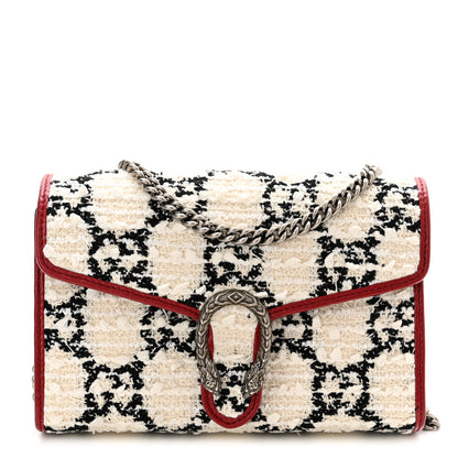 Gucci Tweed GG Monogram Mini Dionysus Chain Wallet White Black Romantic Cherry 1 of 10