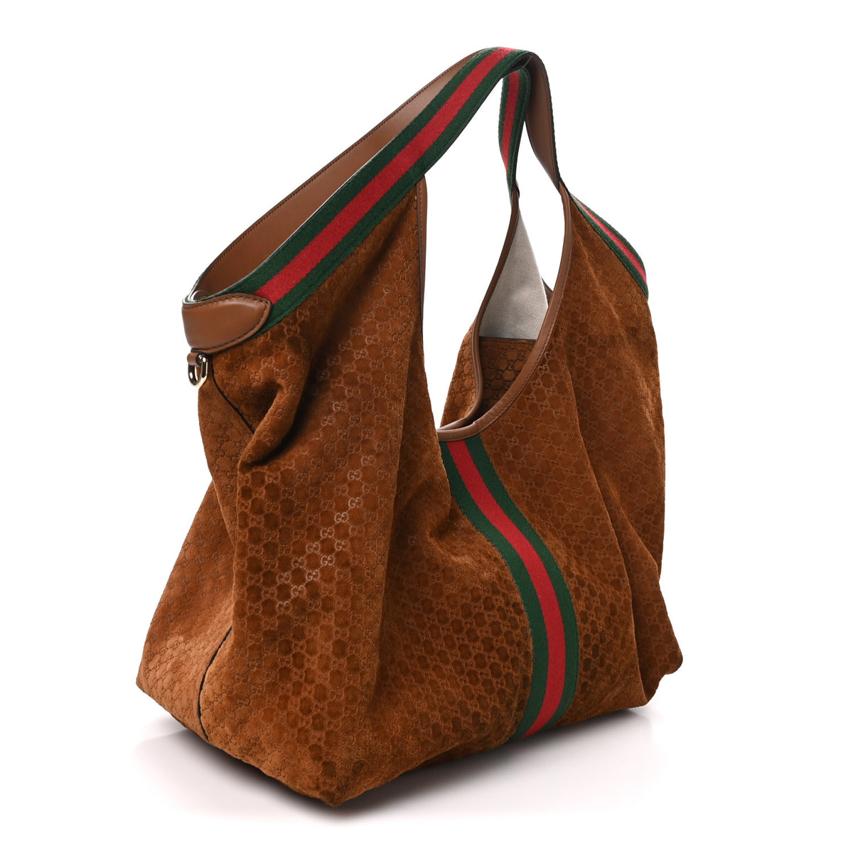 Gucci Suede GG Monogram Web Large Giglio Tote Brown 4 of 10