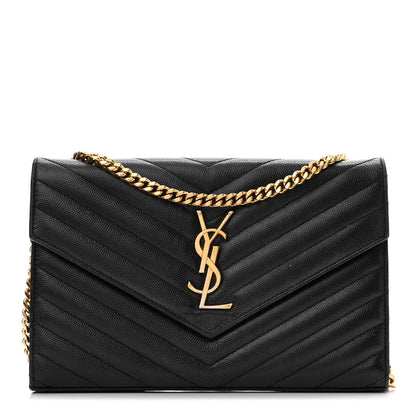Saint Laurent Grain De Poudre Matelasse Chevron Monogram Chain Wallet Black 1 of 12