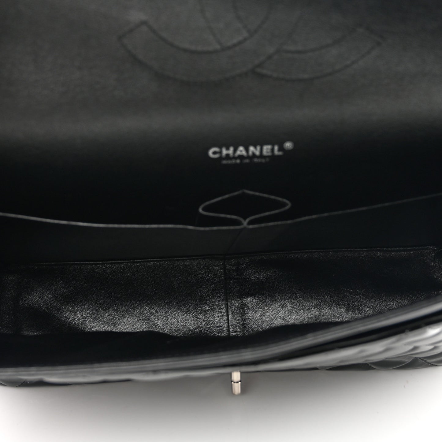 Patent Quilted Maxi Double Flap Black