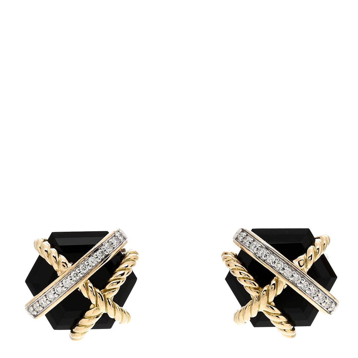 18K Yellow Gold Diamond Onyx 10mm Cable Wrap Earrings