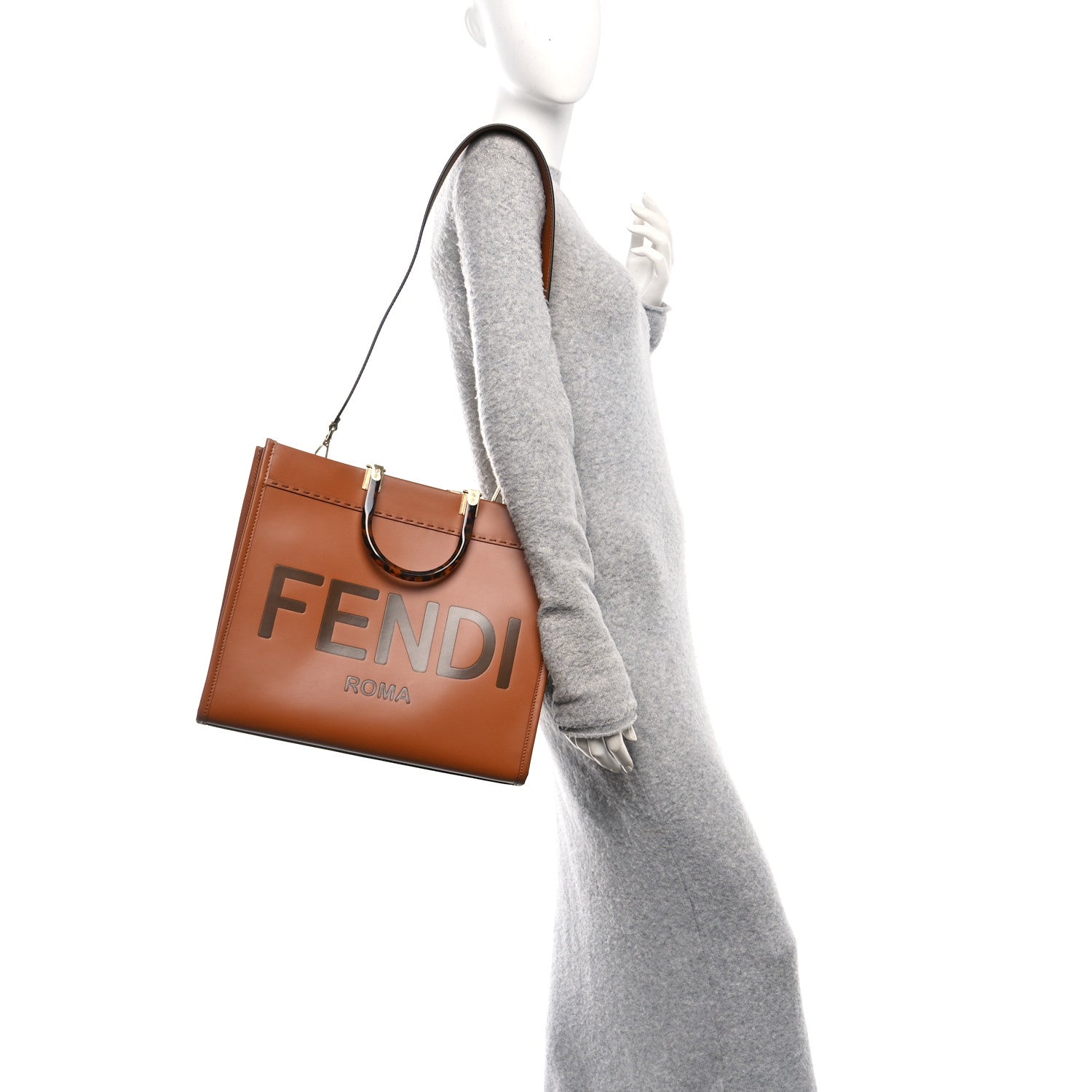 Fendi Vitello King Plexiglass Medium Fendi Sunshine Shopper Tote Cuoio 2 of 11