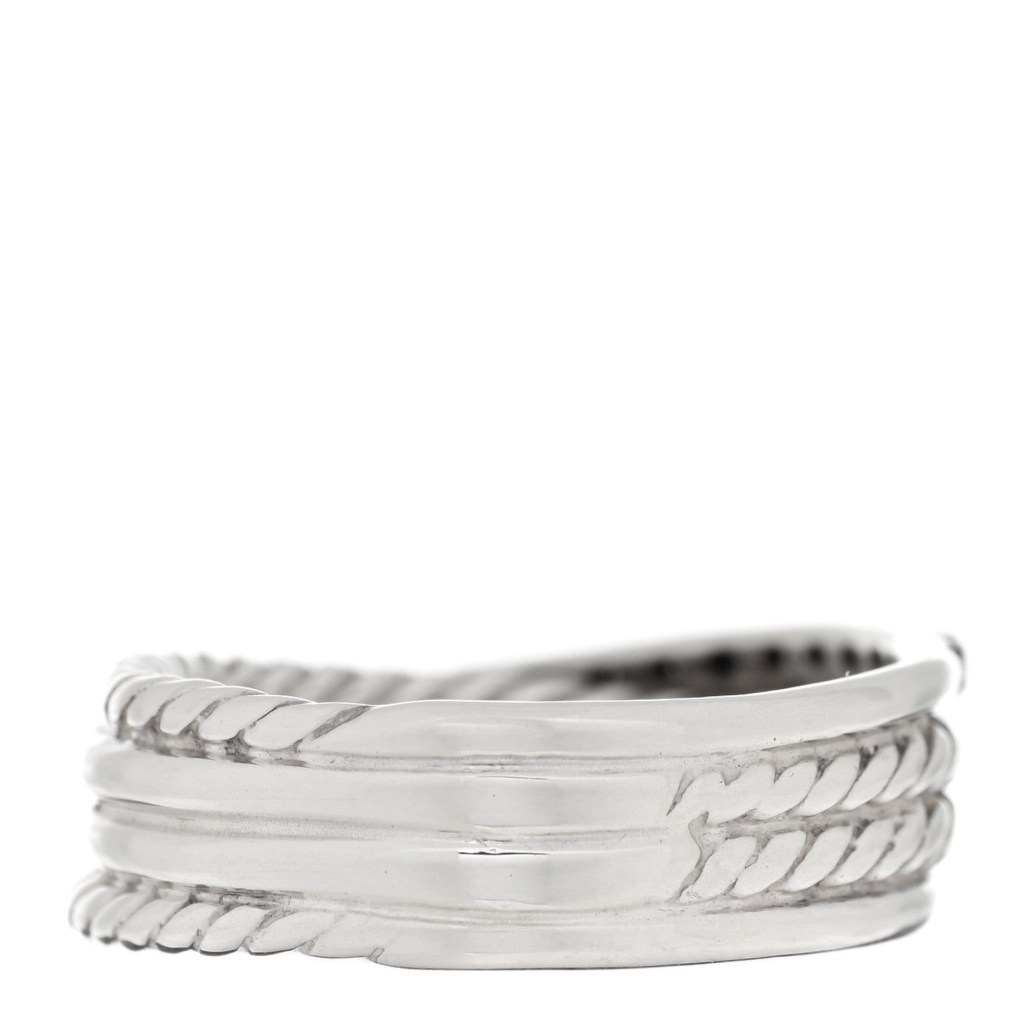 David Yurman Sterling Silver 14K White Gold Diamond 11mm Wide Crossover Cable Ring 58 8.5 3 of 4