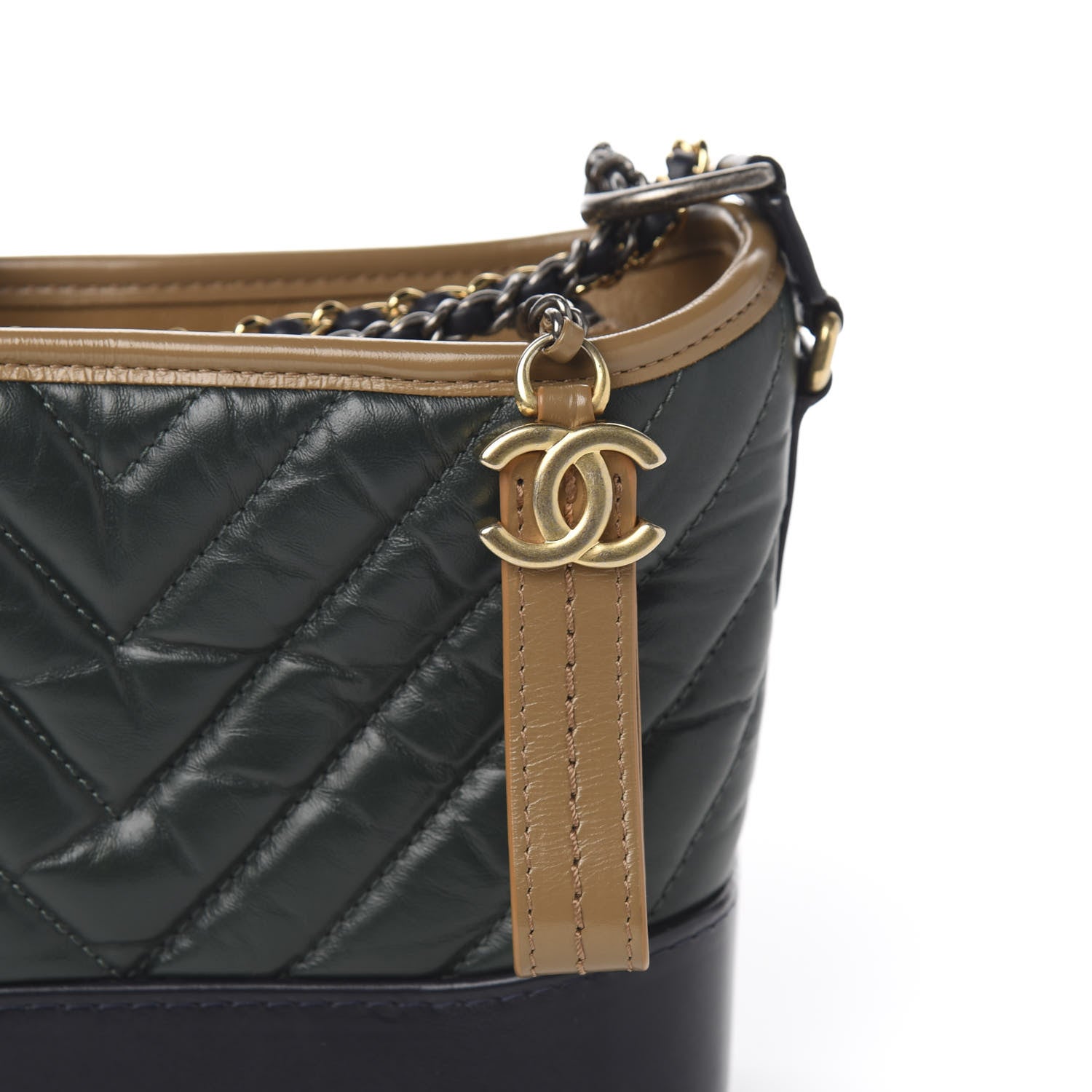 Chanel Calfskin Chevron Quilted Small Gabrielle Hobo Light Brown Blue 7 of 8