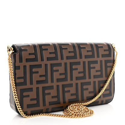 Fendi Vitello Soft F is Fendi Bi-Color FF 1974 Embossed Envelope Wallet On Chain with Pouches Maya Black 4 of 12