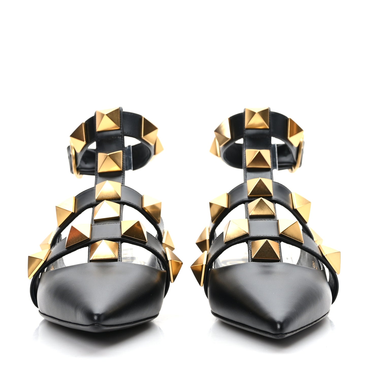 Calfskin Roman Stud Ankle Strap Flat Mules 38.5 Black