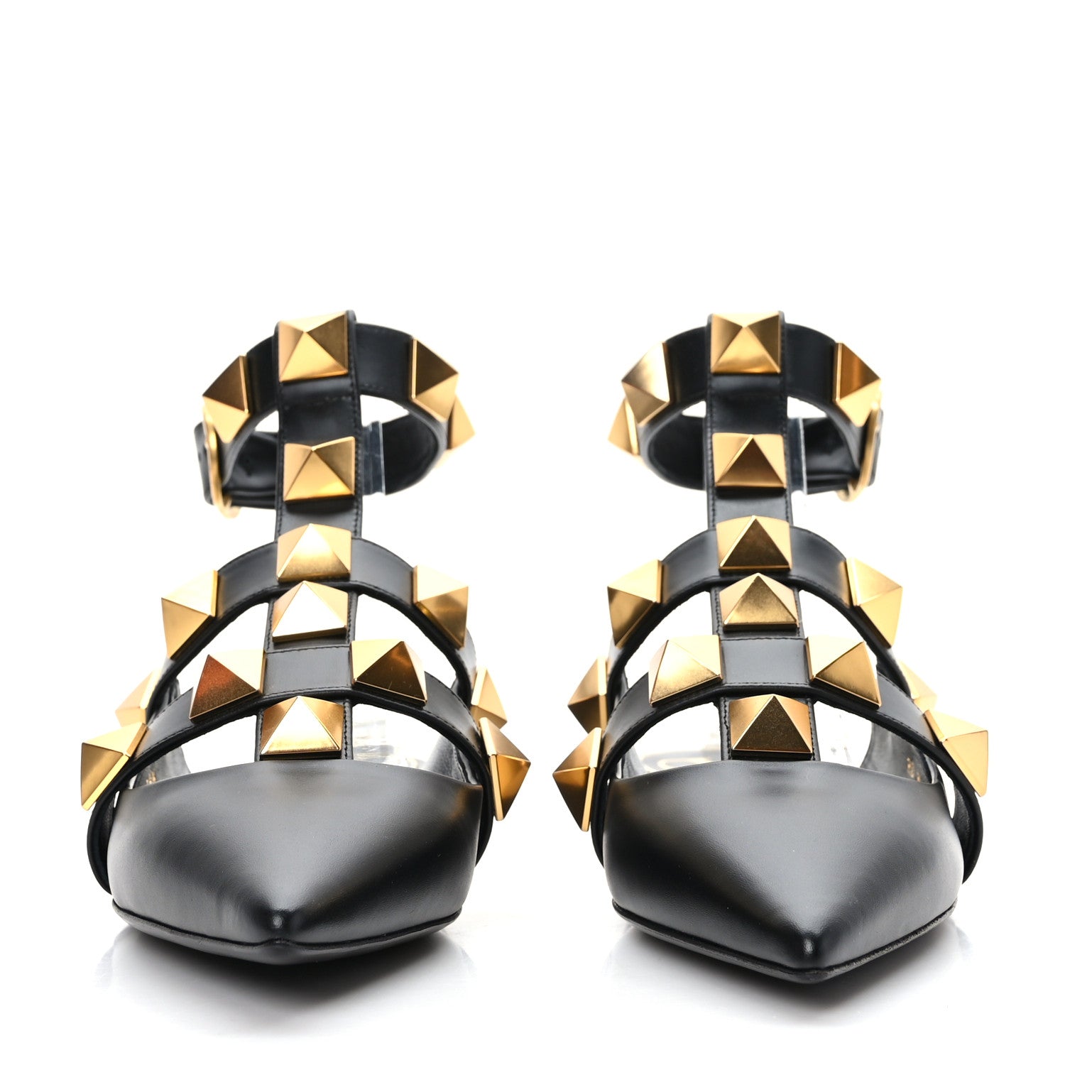 Valentino Garavani Calfskin Roman Stud Ankle Strap Flat Mules 38.5 Black 2 of 8