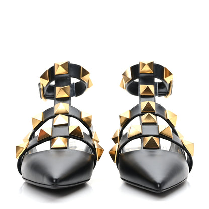 Valentino Garavani Calfskin Roman Stud Ankle Strap Flat Mules 38.5 Black 2 of 8
