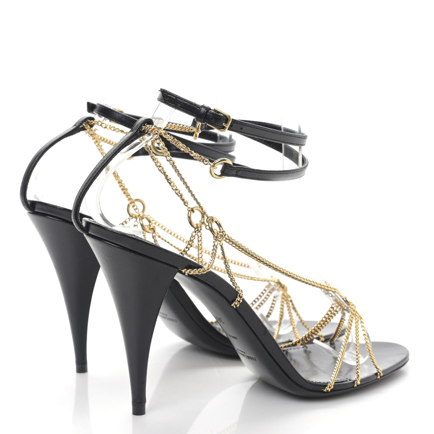 Calfskin Chain Cristal Sandals 38.5 Black