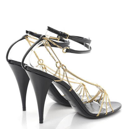 Saint Laurent Calfskin Chain Cristal Sandals 38.5 Black 4 of 9