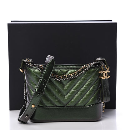 Chanel Metallic Calfskin Chevron Quilted Small Gabrielle Hobo Green 10 of 10