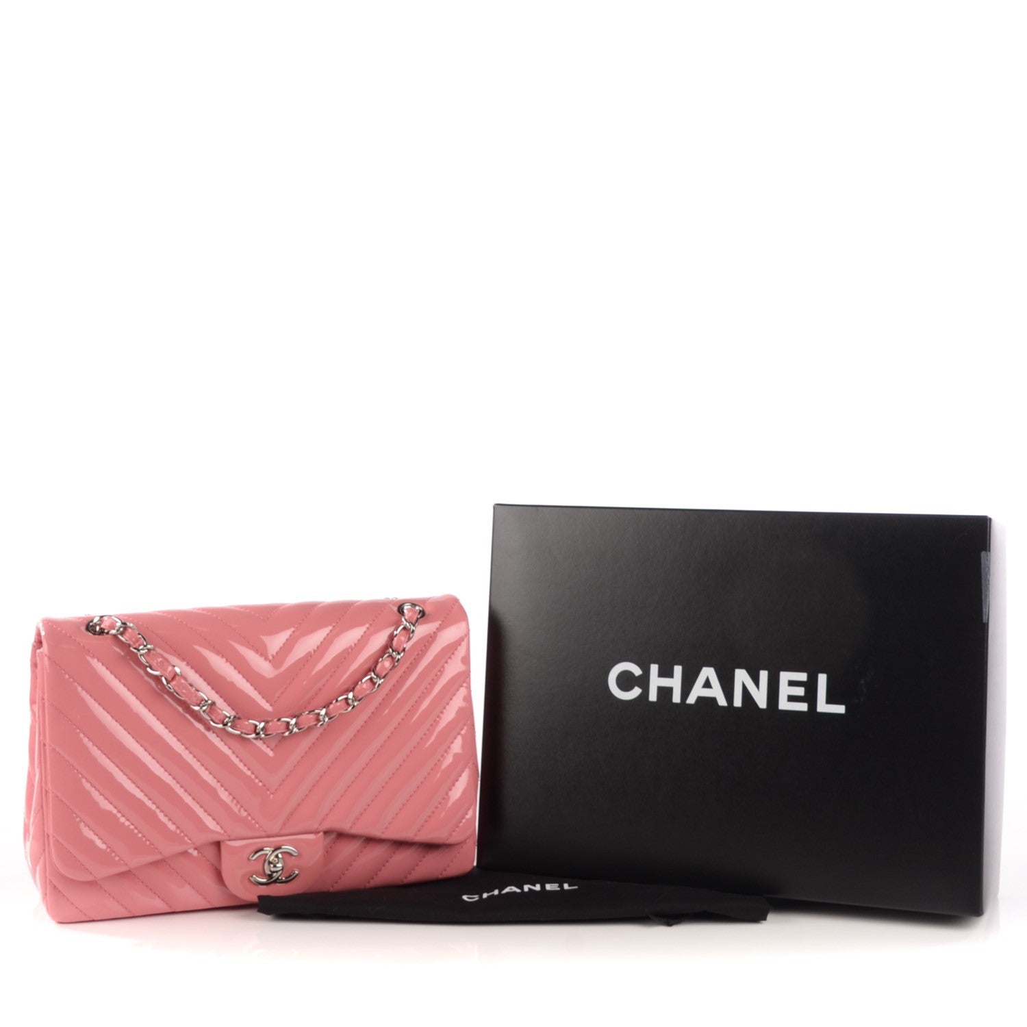 Chanel Patent Chevron Jumbo Single Flap Pink 4 of 9