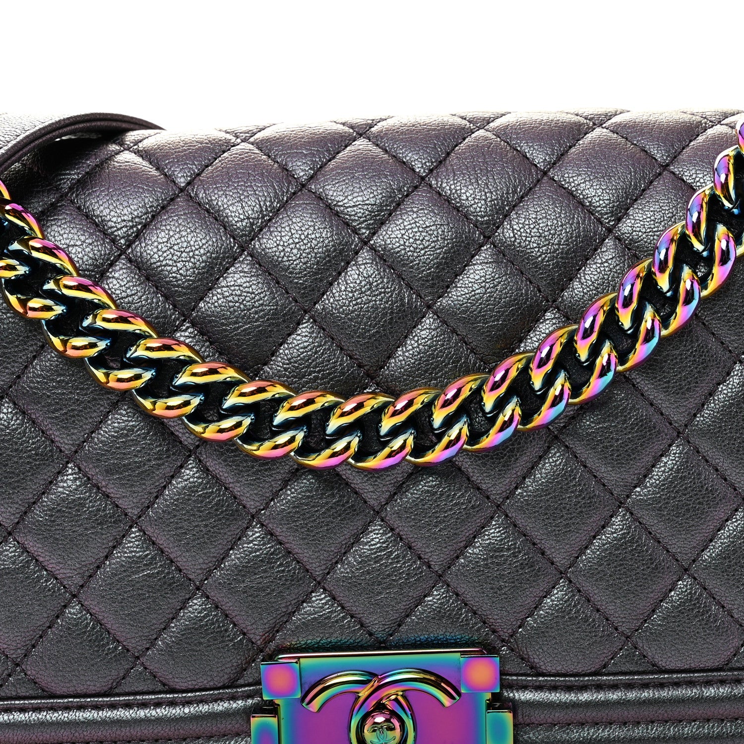 Chanel Iridescent Goatskin Quilted Medium Boy Flap Purple 8 of 10