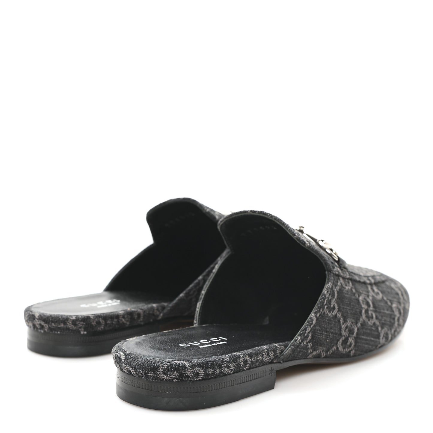 New Denim GG Malaga Kid Womens Princetown Slippers 38 Grey Black