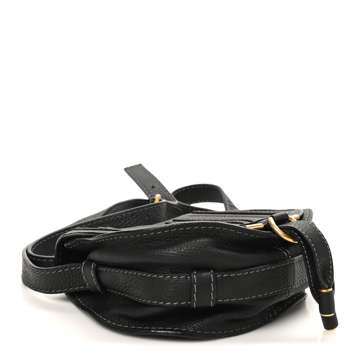 Grained Calfskin Small Marcie Saddle Bag Black