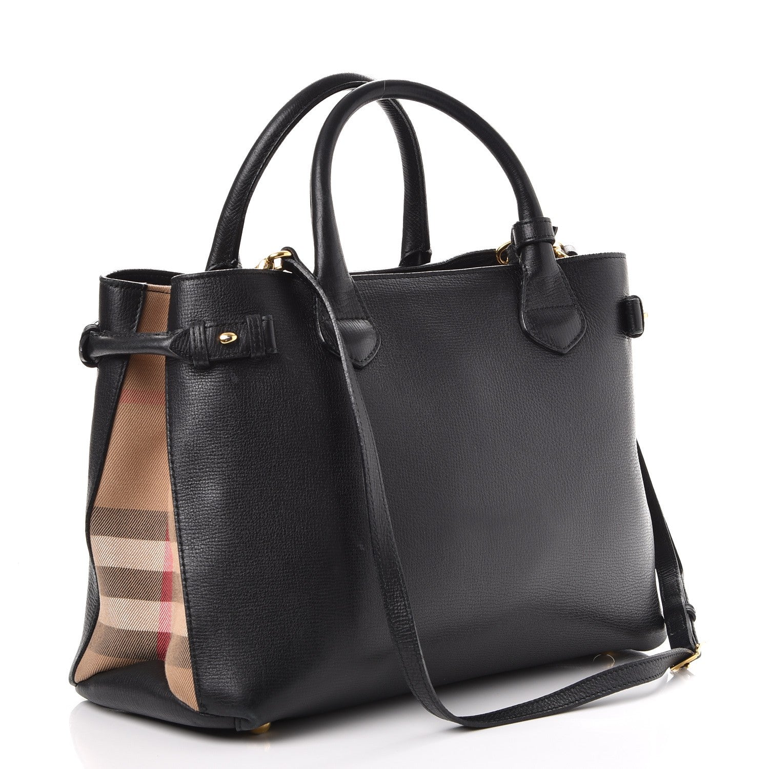 Burberry Calfskin House Check Medium Banner Tote Black 4 of 14