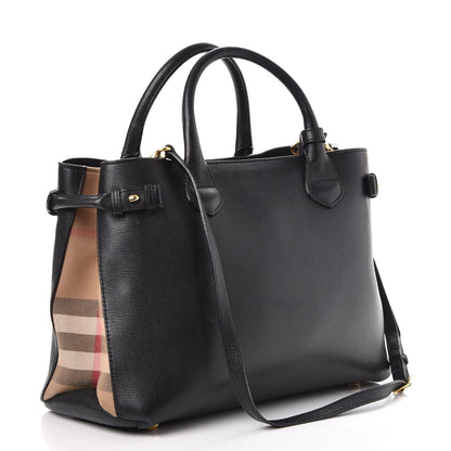 Burberry Calfskin House Check Medium Banner Tote Black 4 of 14