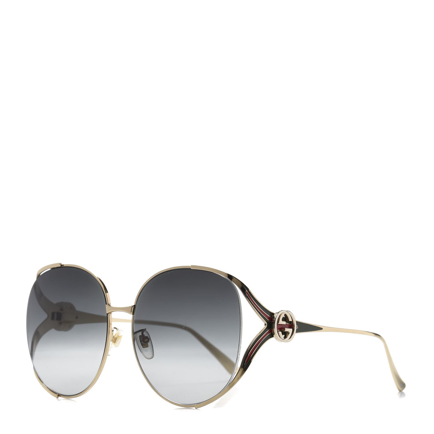 Gucci Metal Oversized Round Frame GG0225S Sunglasses Gold 1 of 8