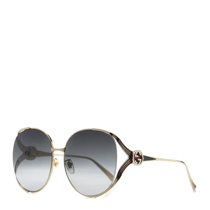 Gucci Metal Oversized Round Frame GG0225S Sunglasses Gold 1 of 8