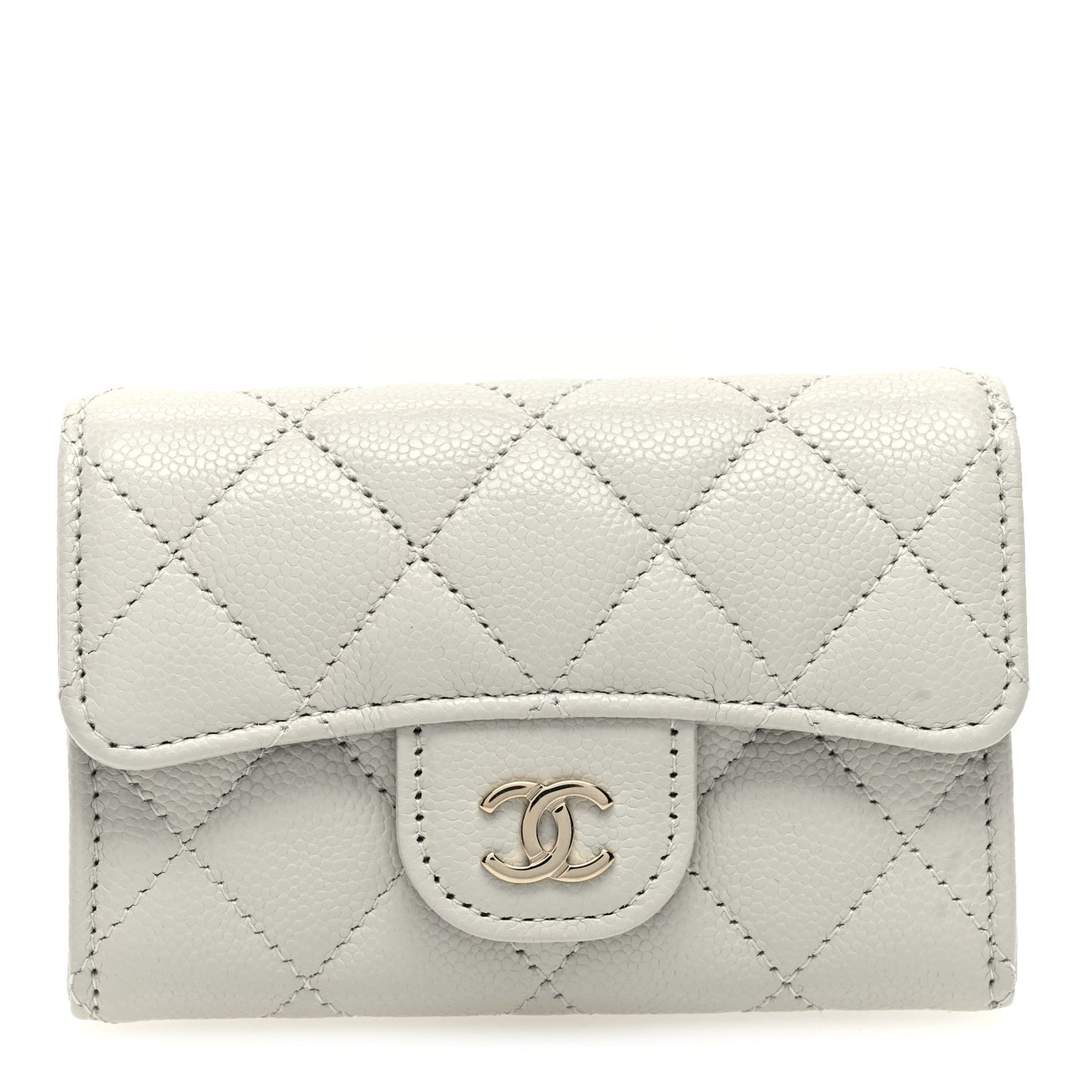 Caviar Quilted Flap Card Holder Wallet Grey