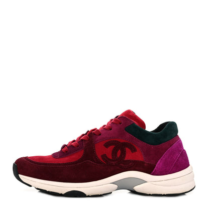Chanel Suede Calfskin CC Sneakers 38 Burgundy Red 1 of 8