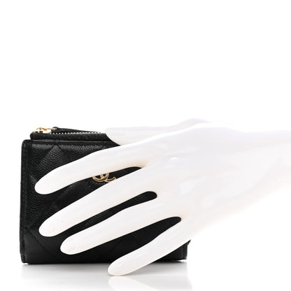 Chanel Caviar Quilted CC Zip Compact Trifold Wallet Black 2 of 12