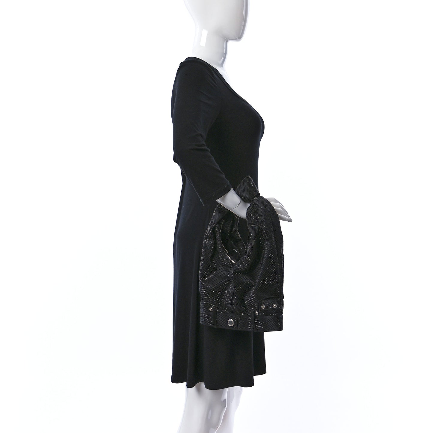 Mesh Crystal Rhinestone 5 Pocket Mini Hobo Black