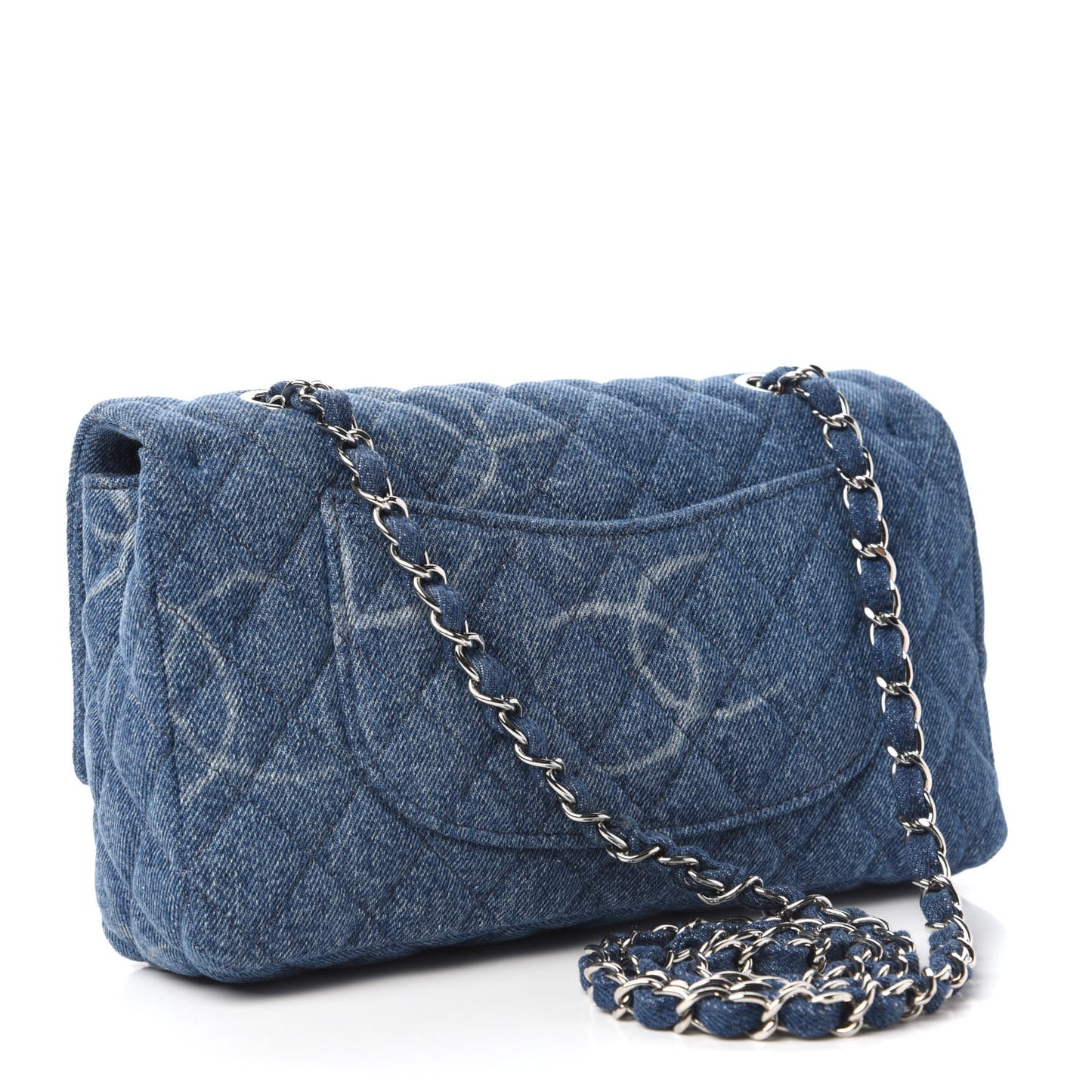 Denim Quilted CC Print Medium Single Flap Blue
