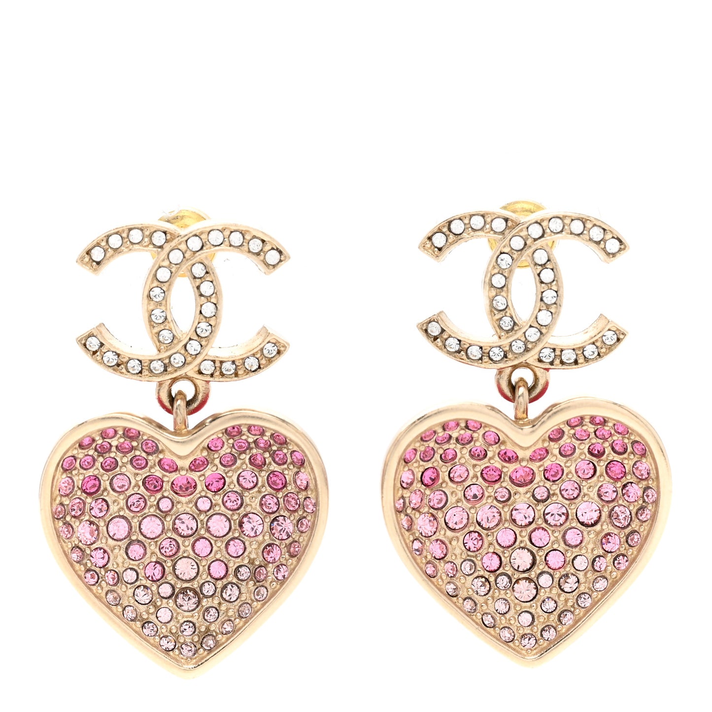 Crystal CC Resin Heart Drop Earrings Pink Gold
