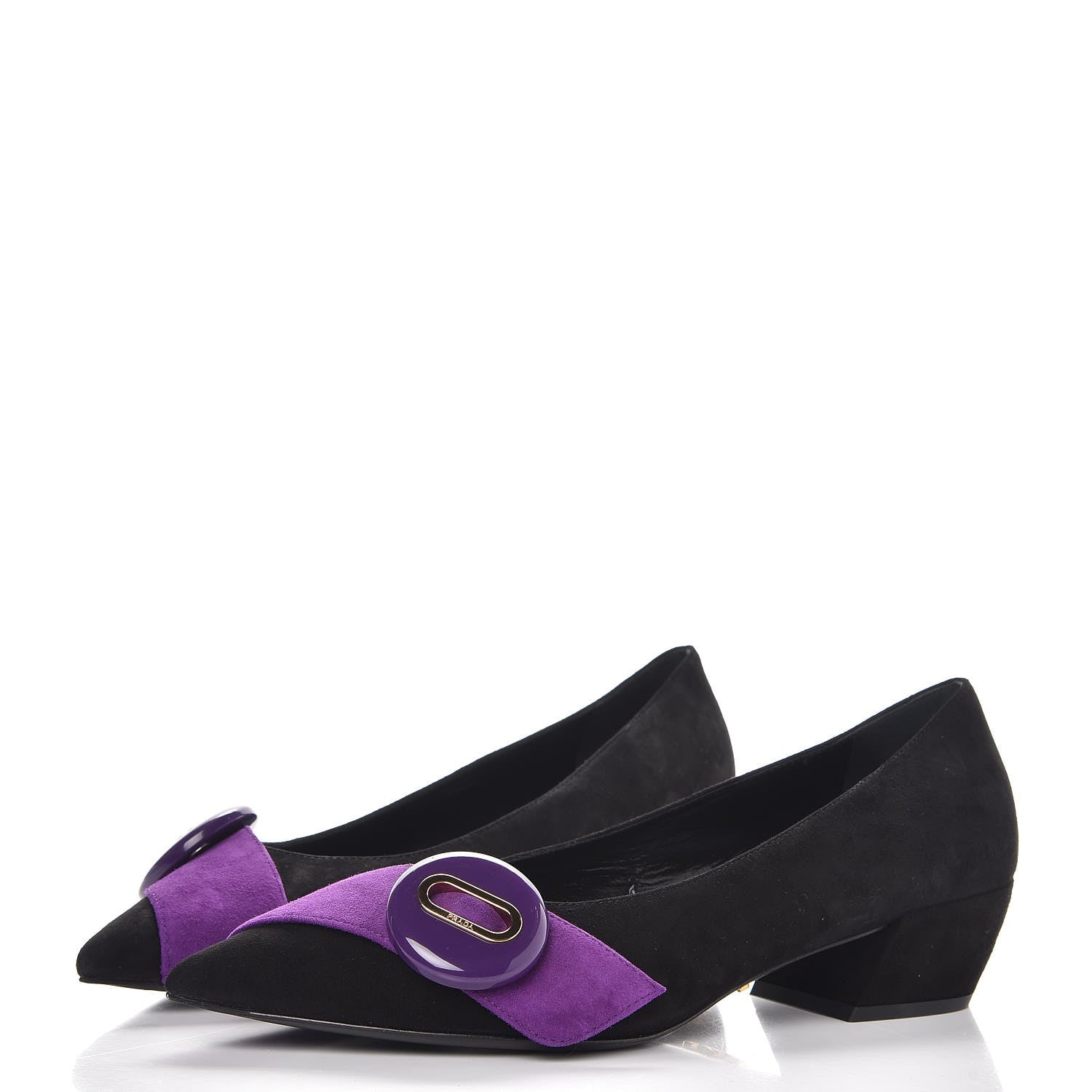 Prada Suede Button Flats 37.5 Black Petunia 3 of 10