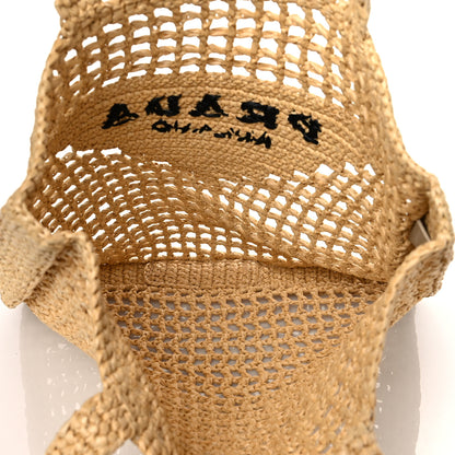 Prada Yarn Raffia Effect Crochet Logo Embroidered Tote Bag Naturale 5 of 9