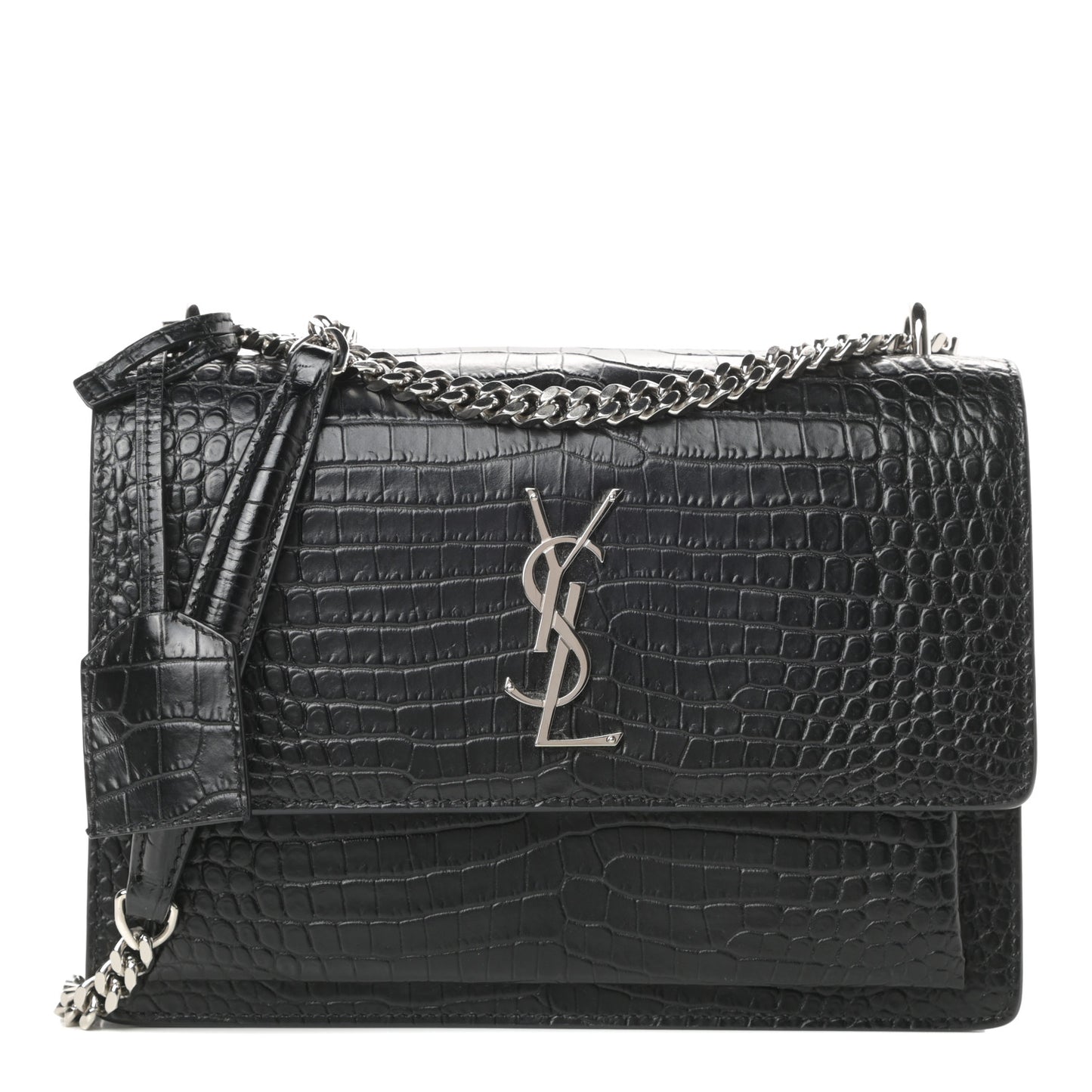 Calfskin Crocodile Embossed Medium Monogram Sunset Black
