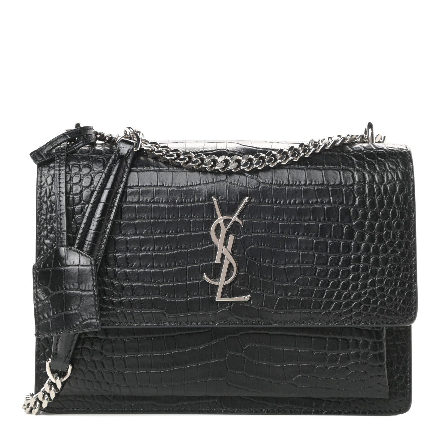 Saint Laurent Calfskin Crocodile Embossed Medium Monogram Sunset Black 1 of 10